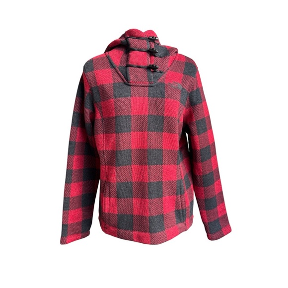The North Face Tops - The North Face Crescent Fleece with Toggle Button in Grey and Red Buffalo Check
